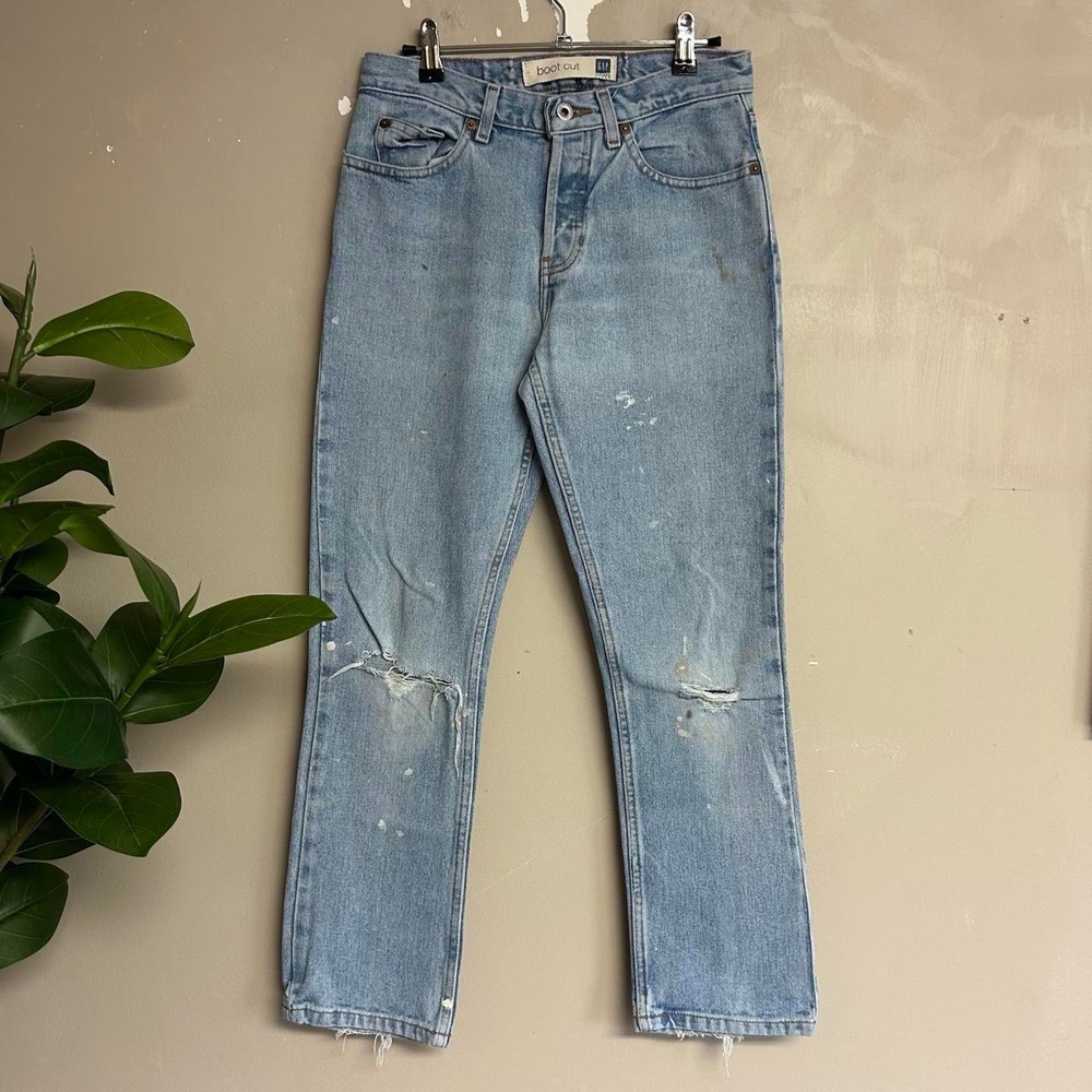 GAP Vintage Y2K Distressed Painted Light Wash Bootcut Jeans Blue 28x28